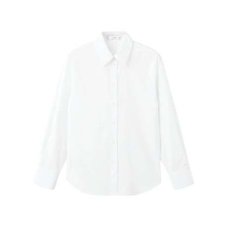 Chemisier blanc uni avec un col à revers et des manches longues