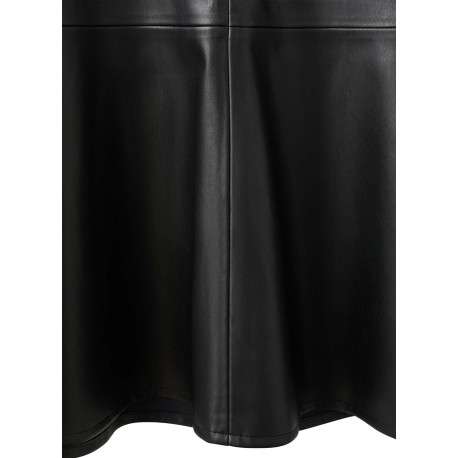 Jupe midi noire uni en simili-cuir avec une coupe évasée et fermeture zippée - Image 5