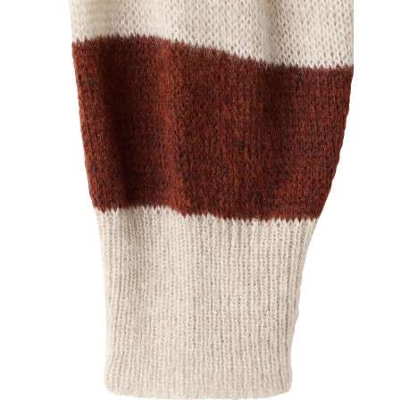 Pull écru à rayures bordeaux avec une coupe droite et un col polo - Image 6
