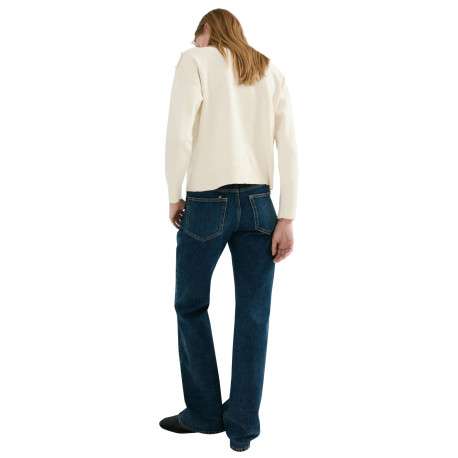 Pull écru uni en maille fine avec une coupe droite et un col montant - Image 3
