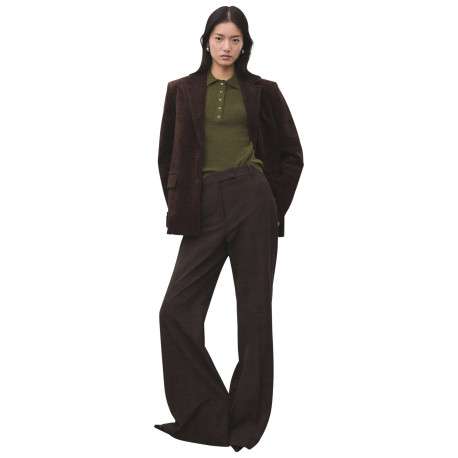 Pull kaki uni en maille fine avec une coupe droite et un col polo - Image 4