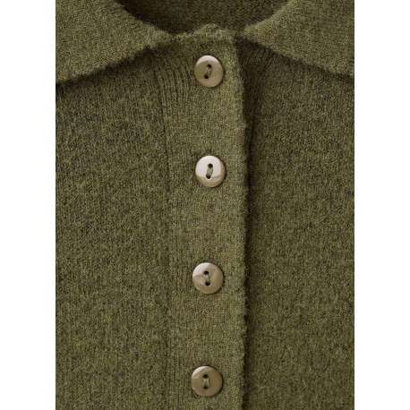 Pull kaki uni en maille fine avec une coupe droite et un col polo - Image 7