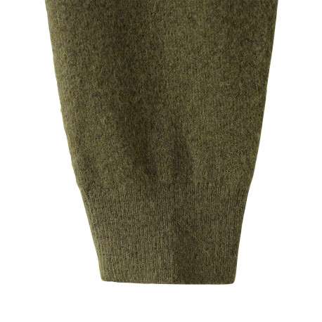 Pull kaki uni en maille fine avec une coupe droite et un col polo - Image 8