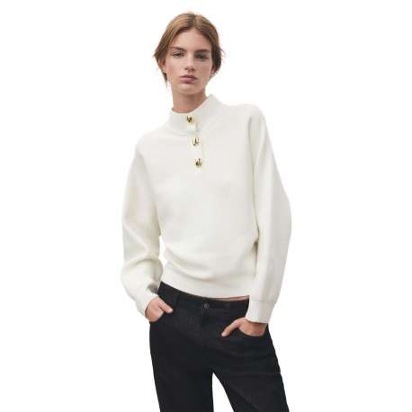 Pull écru uni en maille avec une coupe ample et des manches longues - Image 2