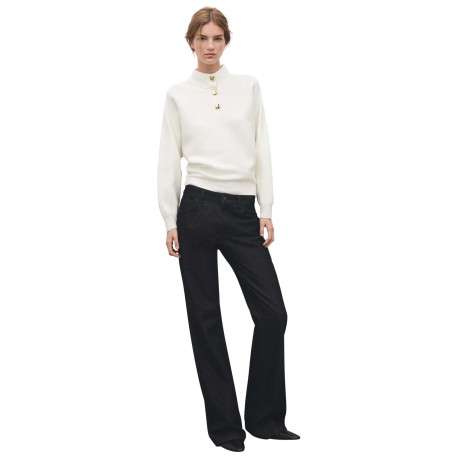 Pull écru uni en maille avec une coupe ample et des manches longues - Image 3