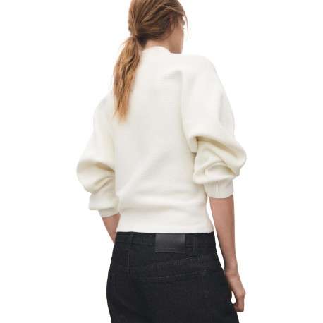 Pull écru uni en maille avec une coupe ample et des manches longues - Image 4