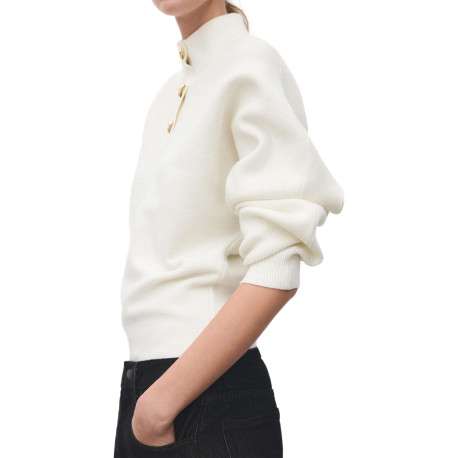 Pull écru uni en maille avec une coupe ample et des manches longues - Image 6