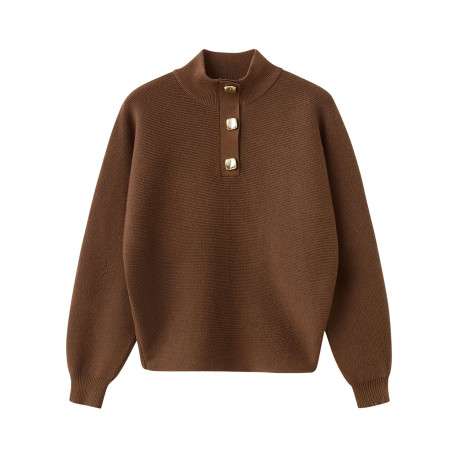Pull marron uni en maille avec une coupe ample et des manches longues