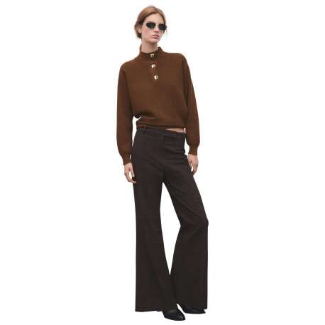 Pull marron uni en maille avec une coupe ample et des manches longues - Image 2