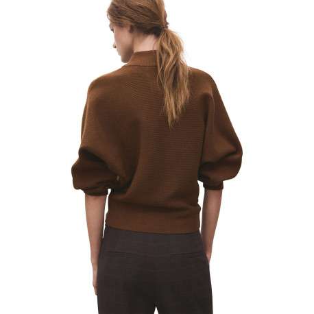 Pull marron uni en maille avec une coupe ample et des manches longues - Image 3
