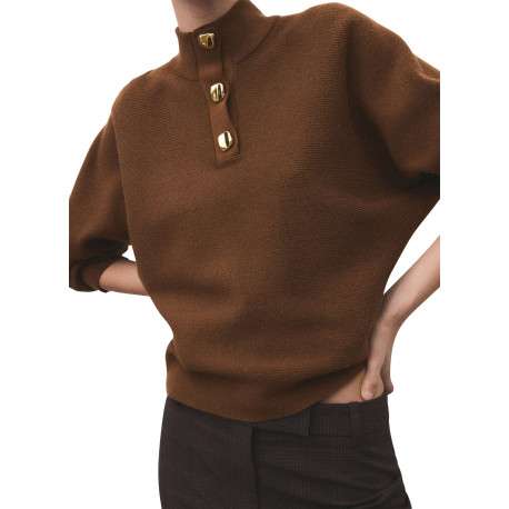 Pull marron uni en maille avec une coupe ample et des manches longues - Image 4