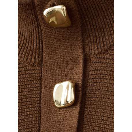 Pull marron uni en maille avec une coupe ample et des manches longues - Image 5
