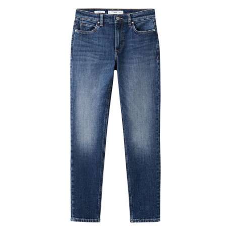 Jean en coton bleu indigo délavé avec une coupe slim et 5 poches