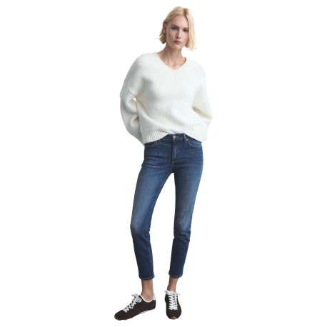 Jean en coton bleu indigo délavé avec une coupe slim et 5 poches - Image 2
