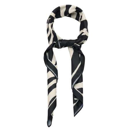 Foulard noir et blanc satiné à motif animalier imprimé all-over - Image 2