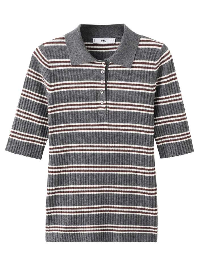 Pull gris à rayures...