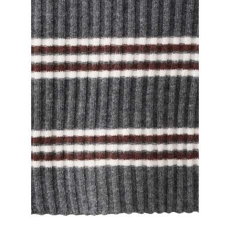 Pull gris à rayures blanches avec une coupe ajustée et un col polo - Image 6