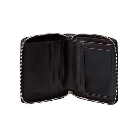 Portefeuille en cuir noir uni avec maille tressée et rangements - Image 3