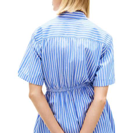 Robe courte en coton bleue à rayures avec une coupe cintrée et un col à revers - Image 5
