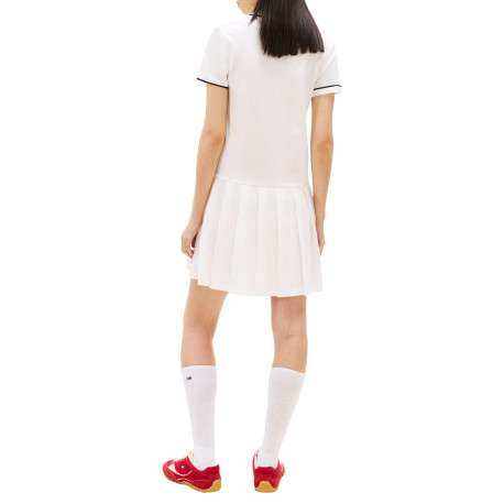 Robe courte blanche unie avec une coupe trapèze et un col polo - Image 3