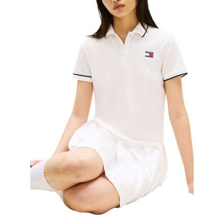 Robe courte blanche unie avec une coupe trapèze et un col polo - Image 5