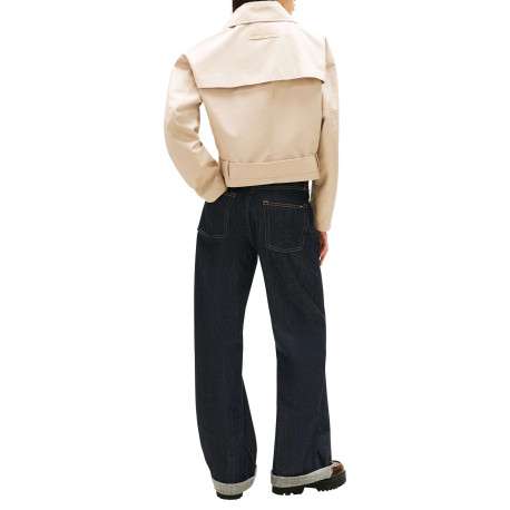 Manteau Trench court en coton mélangé beige uni avec une coupe droite - Image 5