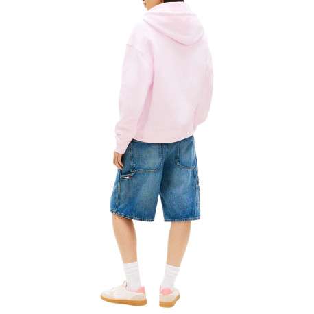 Sweat en coton rose uni avec une coupe droite et un col à capuche - Image 3