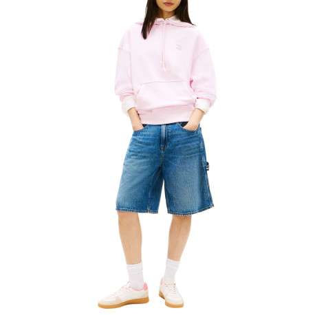 Sweat en coton rose uni avec une coupe droite et un col à capuche - Image 4