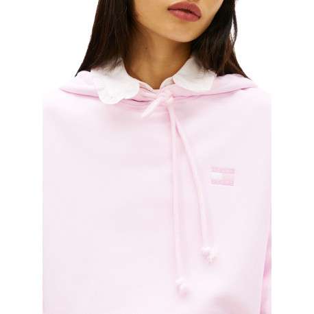 Sweat en coton rose uni avec une coupe droite et un col à capuche - Image 5