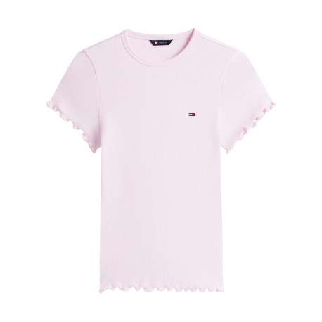 T-shirt en coton rose uni avec une coupe moulante et un col rond
