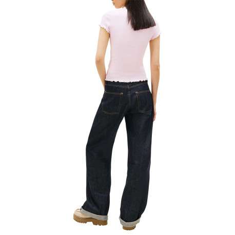 T-shirt en coton rose uni avec une coupe moulante et un col rond - Image 3