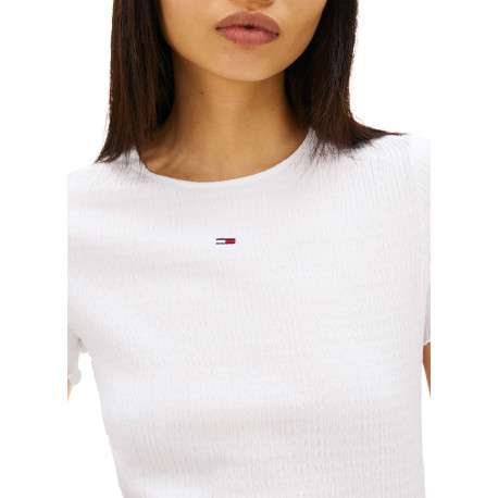 T-shirt blanc uni avec une coupe moulante et des manches courtes - Image 5
