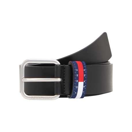 Ceinture en cuir de buffle noire unie avec une boucle carrée argentée