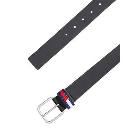 Ceinture en cuir de buffle noire unie avec une boucle carrée argentée - Image 2