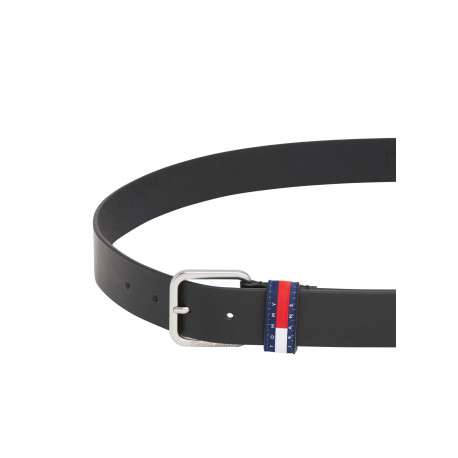 Ceinture en cuir de buffle noire unie avec une boucle carrée argentée - Image 3