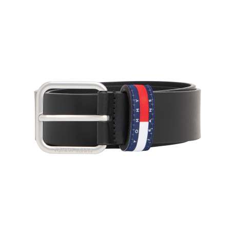 Ceinture en cuir de buffle noire unie avec une boucle carrée argentée - Image 4
