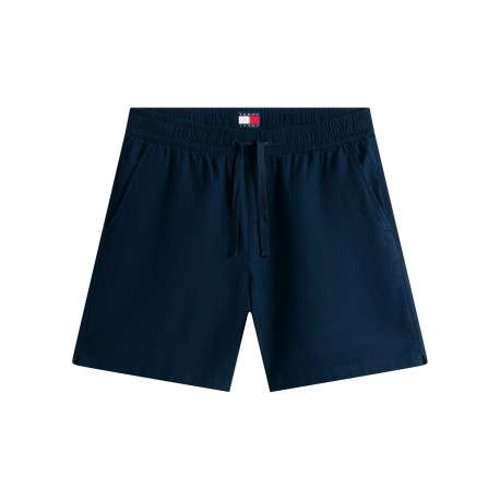 Short Jogging en lin et coton marine uni avec une taille élastiquée