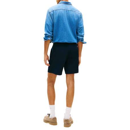 Short Jogging en lin et coton marine uni avec une taille élastiquée - Image 3