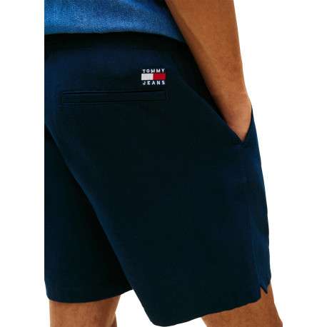 Short Jogging en lin et coton marine uni avec une taille élastiquée - Image 5