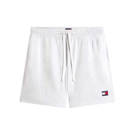 Short Jogging gris uni en maille gaufrée avec une taille élastiquée