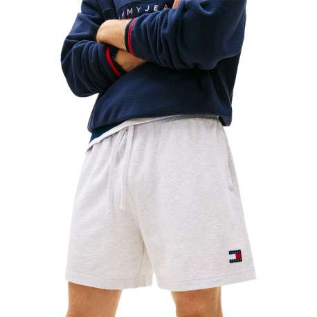 Short Jogging gris uni en maille gaufrée avec une taille élastiquée - Image 5