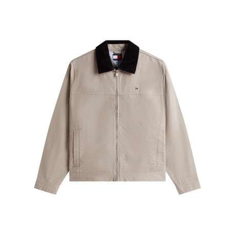 Blouson en coton biologique taupe uni avec une coupe droite et un col à revers