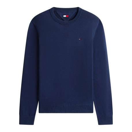 Pull en coton marine uni avec une coupe droite et un col rond