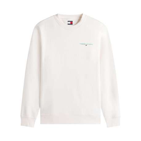 Sweat en coton mélangé écru uni avec une coupe droite et un col rond