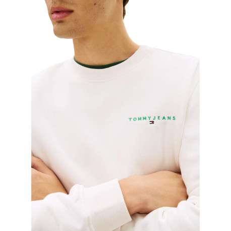 Sweat en coton mélangé écru uni avec une coupe droite et un col rond - Image 5