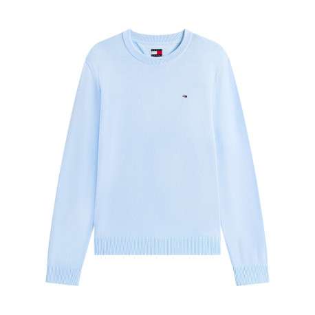 Pull en coton ciel uni avec une coupe droite et un col rond