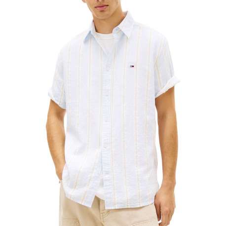 Chemise en coton bleu clair à rayures avec une coupe droite et un col à revers - Image 2
