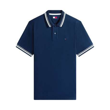 Polo en coton marine uni avec une coupe droite et un col à revers