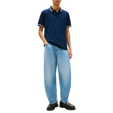 Polo en coton marine uni avec une coupe droite et un col à revers - Image 2
