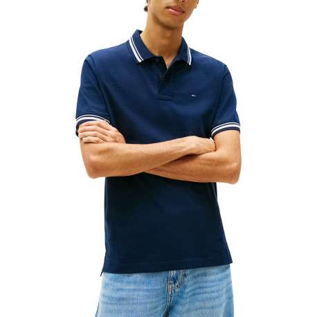 Polo en coton marine uni avec une coupe droite et un col à revers - Image 4